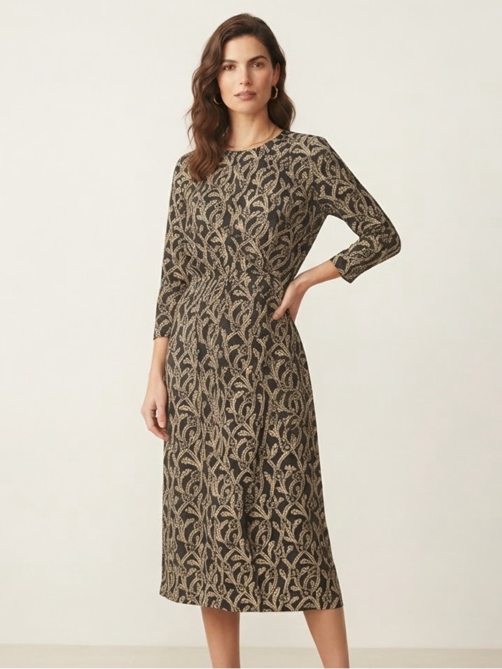 Ba&Sh Sz 6 Opal Navy Printed Satin Elegant Long Sleeves Midi Dress
